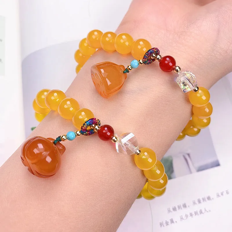 Chinese Style Lotus Pumpkin Natural Yellow Agate Bracelet