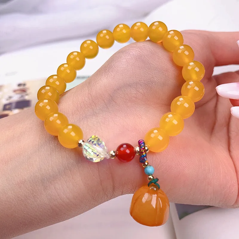 Chinese Style Lotus Pumpkin Natural Yellow Agate Bracelet