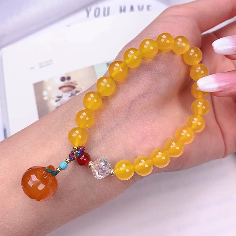 Chinese Style Lotus Pumpkin Natural Yellow Agate Bracelet