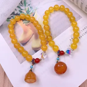 Chinese Style Lotus Pumpkin Natural Yellow Agate Bracelet