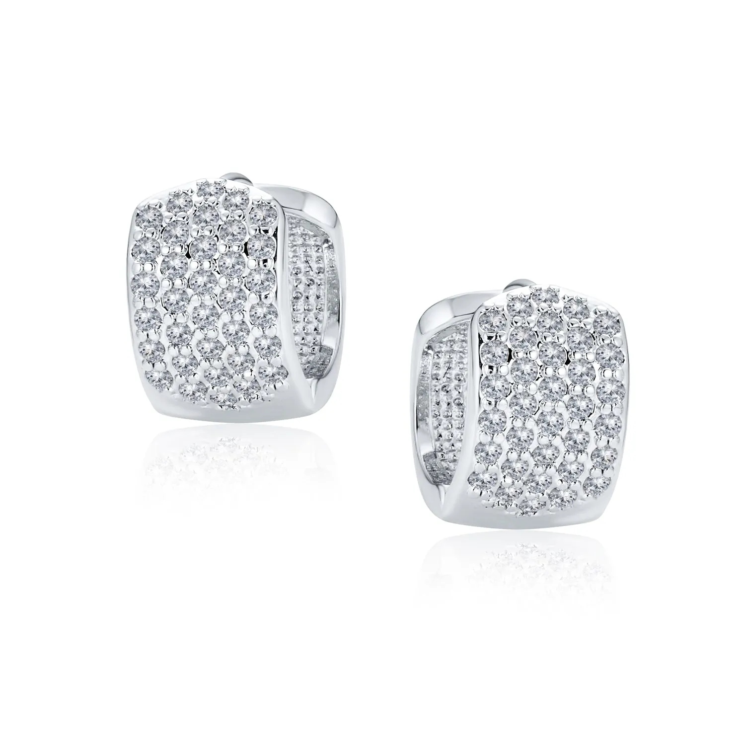 Classic Bridal CZ Hoop Earrings 4-Row Pave Silver Plated 0.5" Diameter