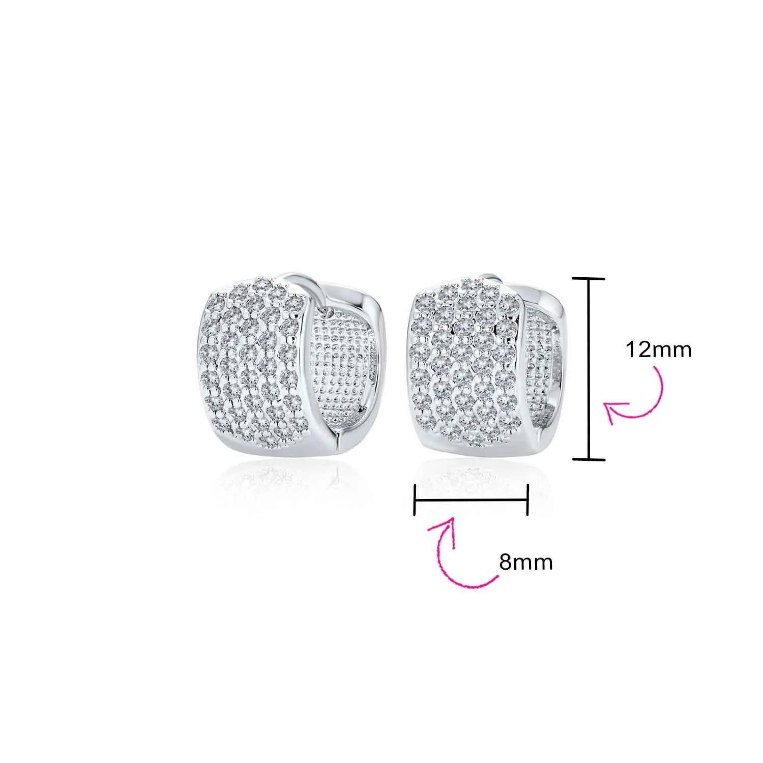 Classic Bridal CZ Hoop Earrings 4-Row Pave Silver Plated 0.5" Diameter