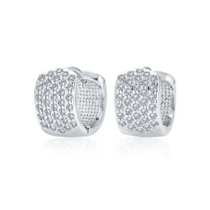 Classic Bridal CZ Hoop Earrings 4-Row Pave Silver Plated 0.5" Diameter