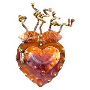 Copper Flaming Sacred Heart Locket Pendant