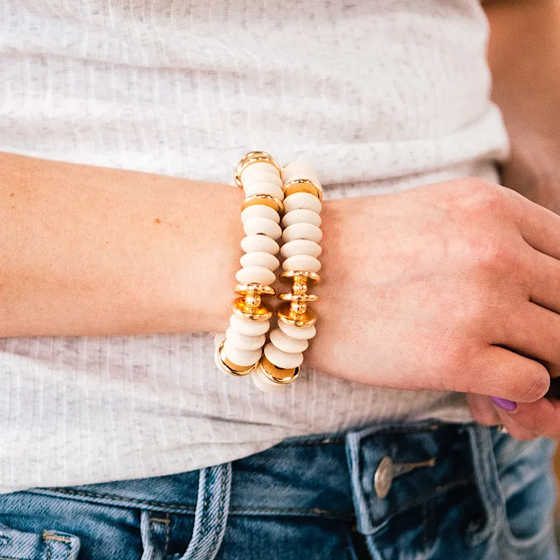 Cream Wooden Bead Bracelet Set