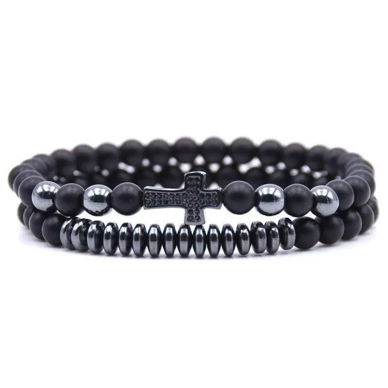 Cross Bead Bracelet <br> Black Cross (2pcs)