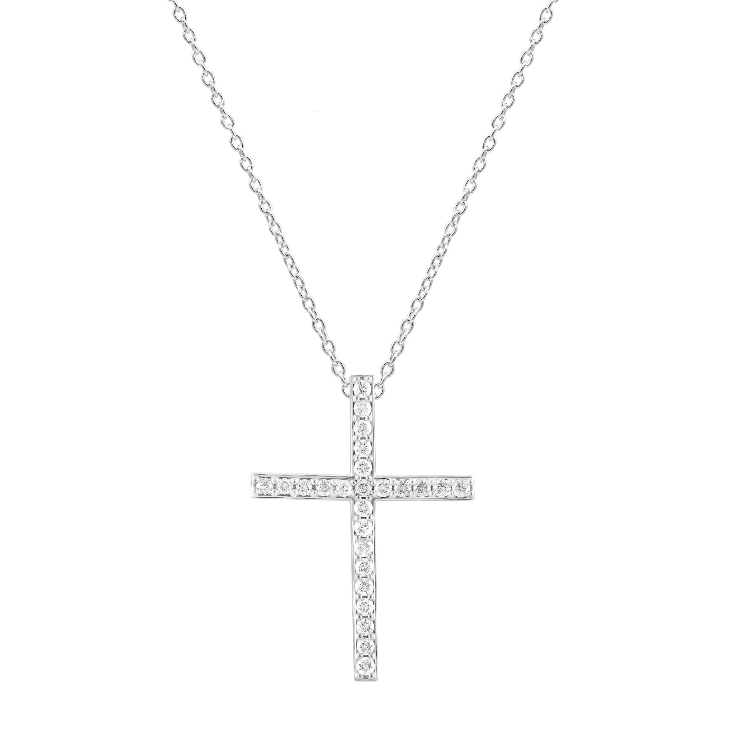 Cross Pendant with 1/4ct of Diamonds in 9ct White Gold with Sterling Silver Necklace