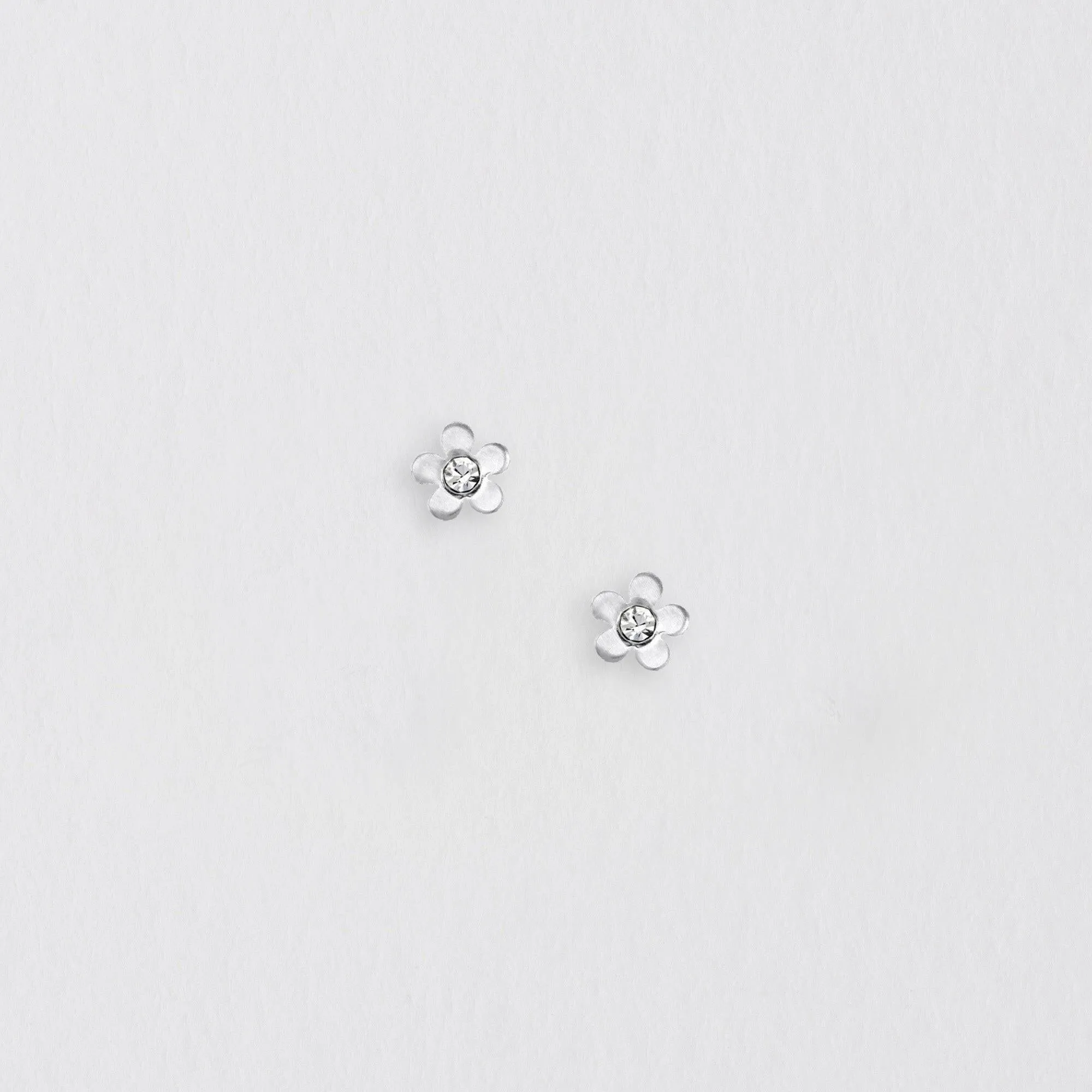 Crystal Silver Stud Earrings with Delicate Floral Design