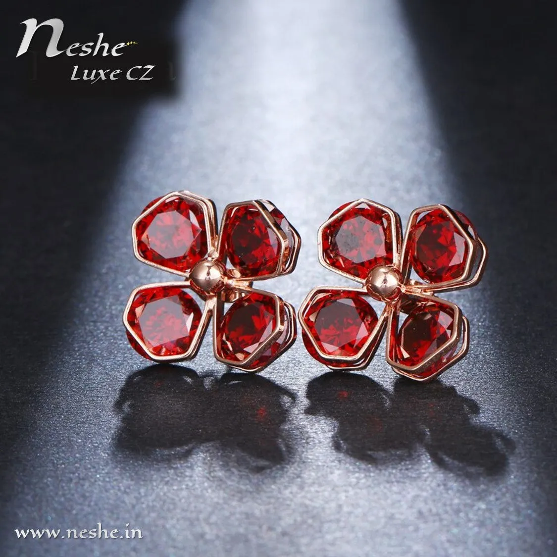 CZ Flower Crystal Geometric Stud Earrings - 3 Colors