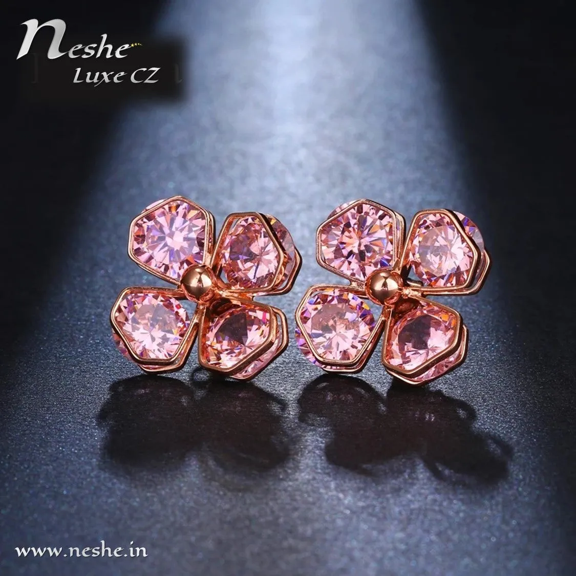 CZ Flower Crystal Geometric Stud Earrings - 3 Colors