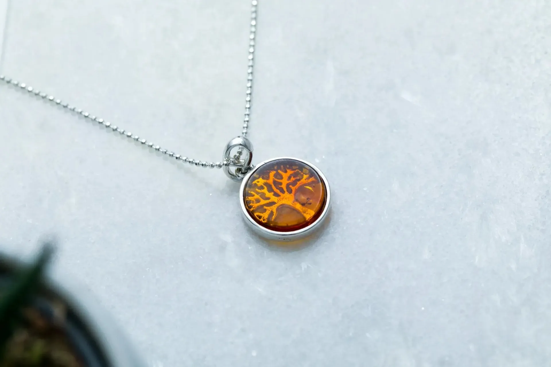 Dainty Mini Tree of Life Pendant | Sterling Silver Amber Charm Necklace