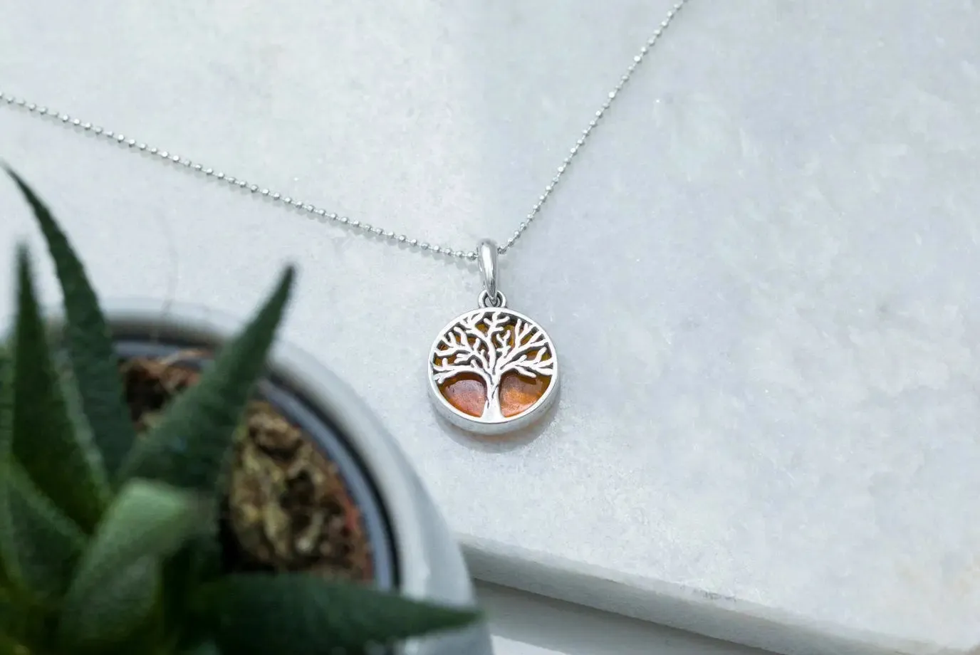 Dainty Mini Tree of Life Pendant | Sterling Silver Amber Charm Necklace