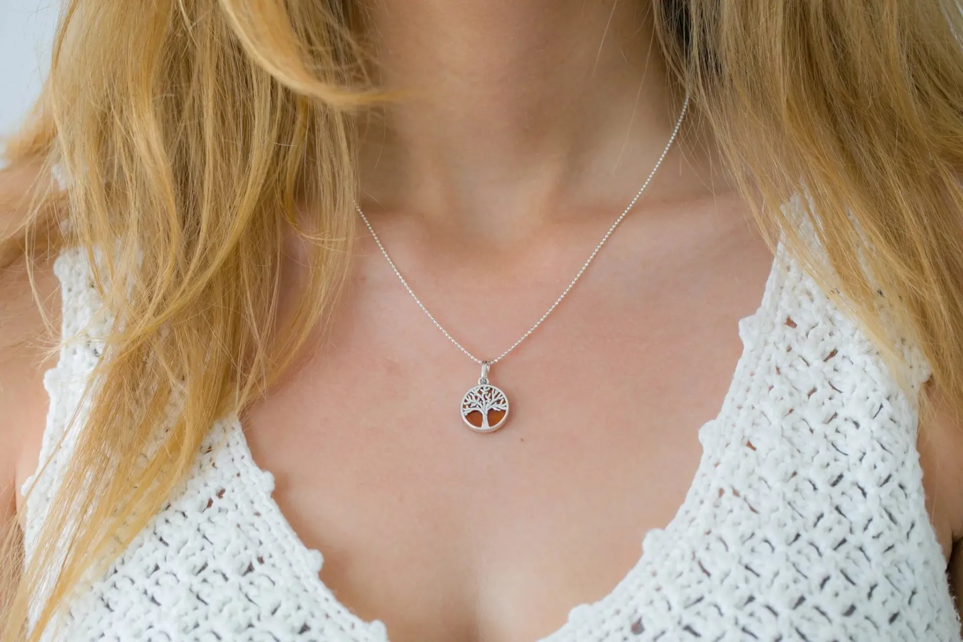 Dainty Mini Tree of Life Pendant | Sterling Silver Amber Charm Necklace