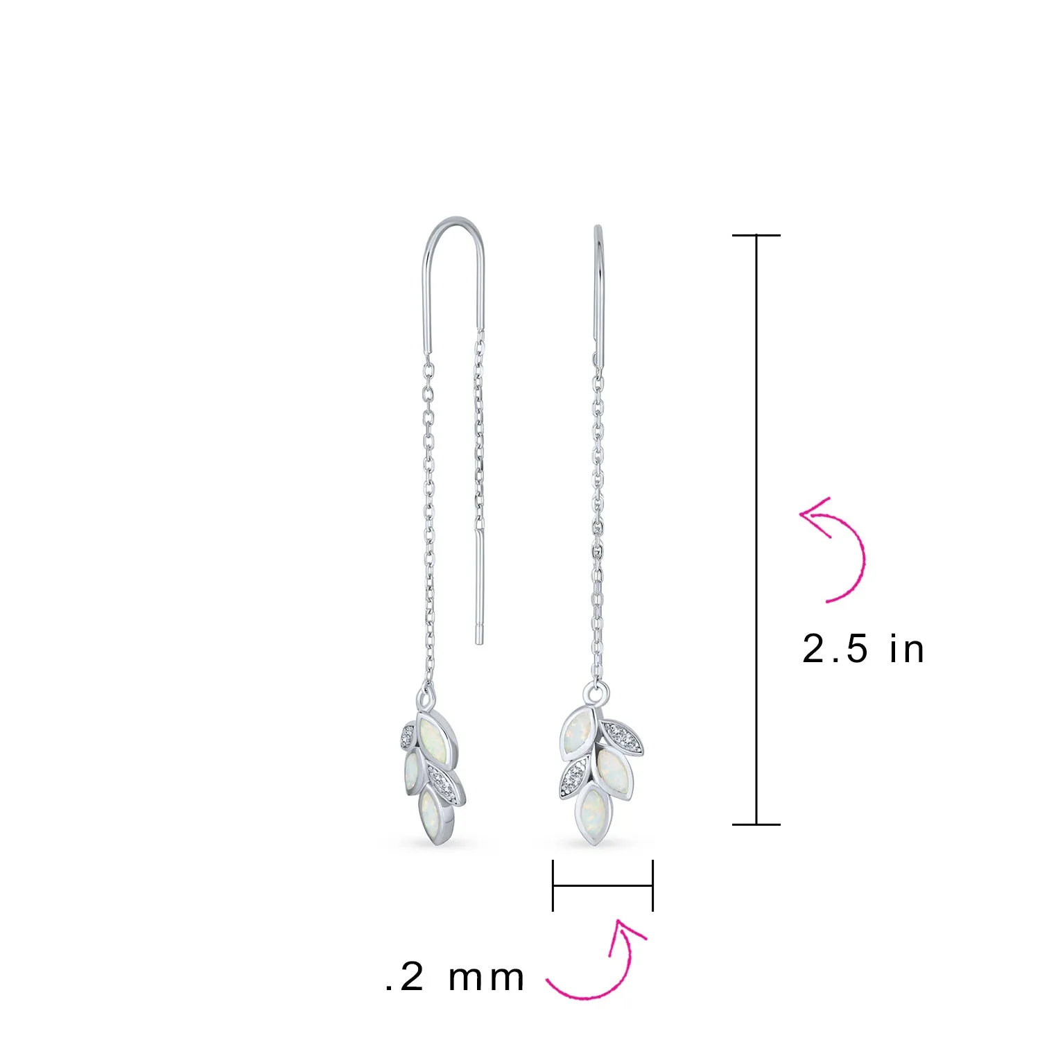 Delicate Marquise Gemstone Leaf Dangle Earrings with Opal Inlay Sterling Silver