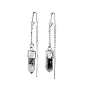 DIAMOND QUARTZ CRYSTAL PULL THORUGH  EARRINGS - SILVER