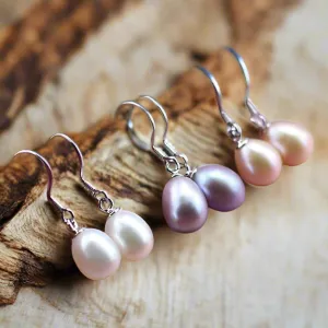 Elegant Natural Freshwater Pearl Drop Earrings for Women, Sterling Silver Hooks, White, Rose, Lavender Pearls – Everyday or Special Occasions Gift