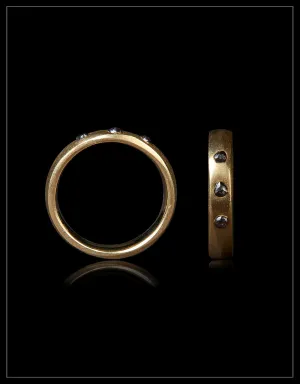 Embedded Black Raw Diamonds in Broad Gold Ring – 0.44 ct.