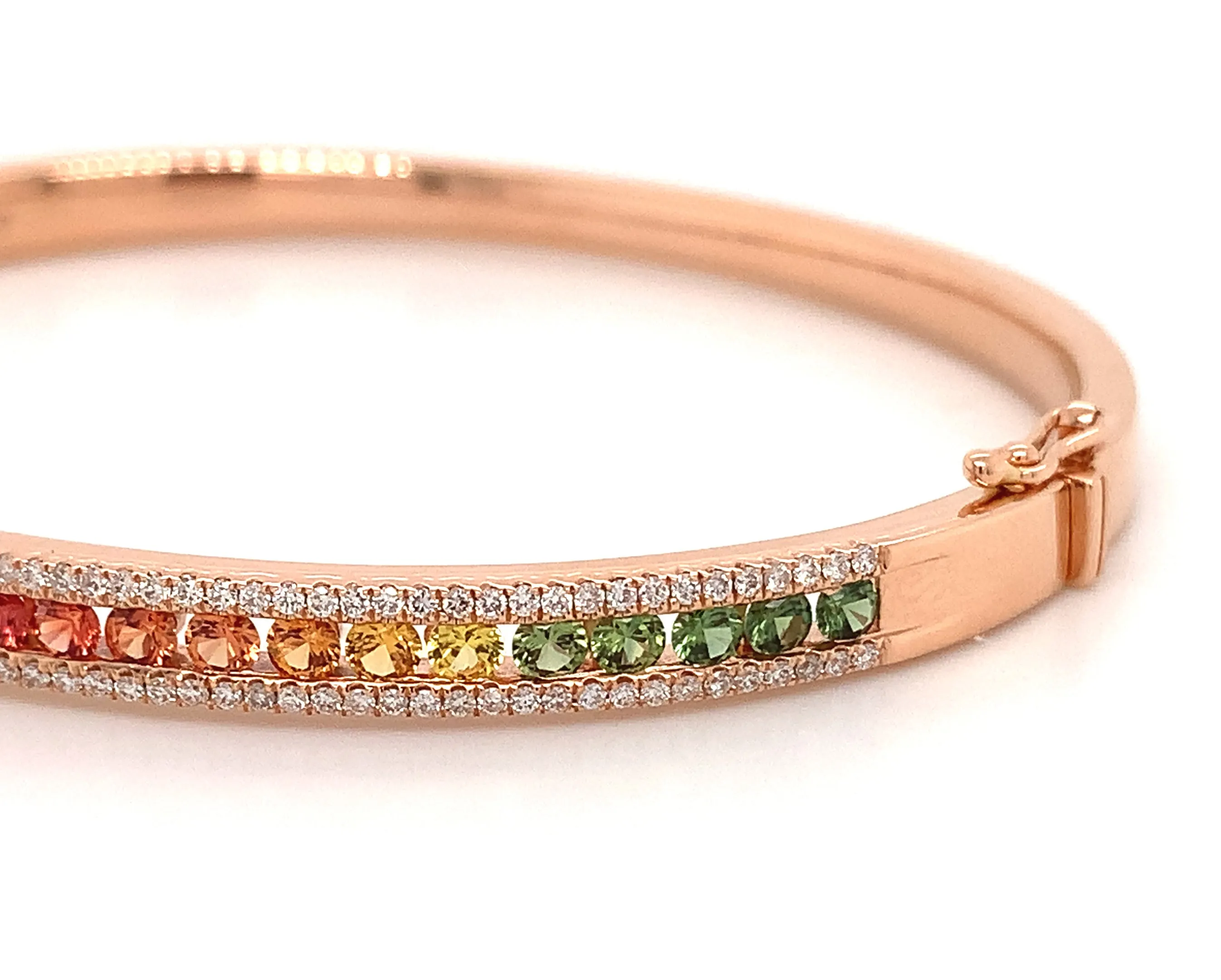 Fancy Color Rainbow Sapphire & Diamond Rose Gold Bangle Bracelet