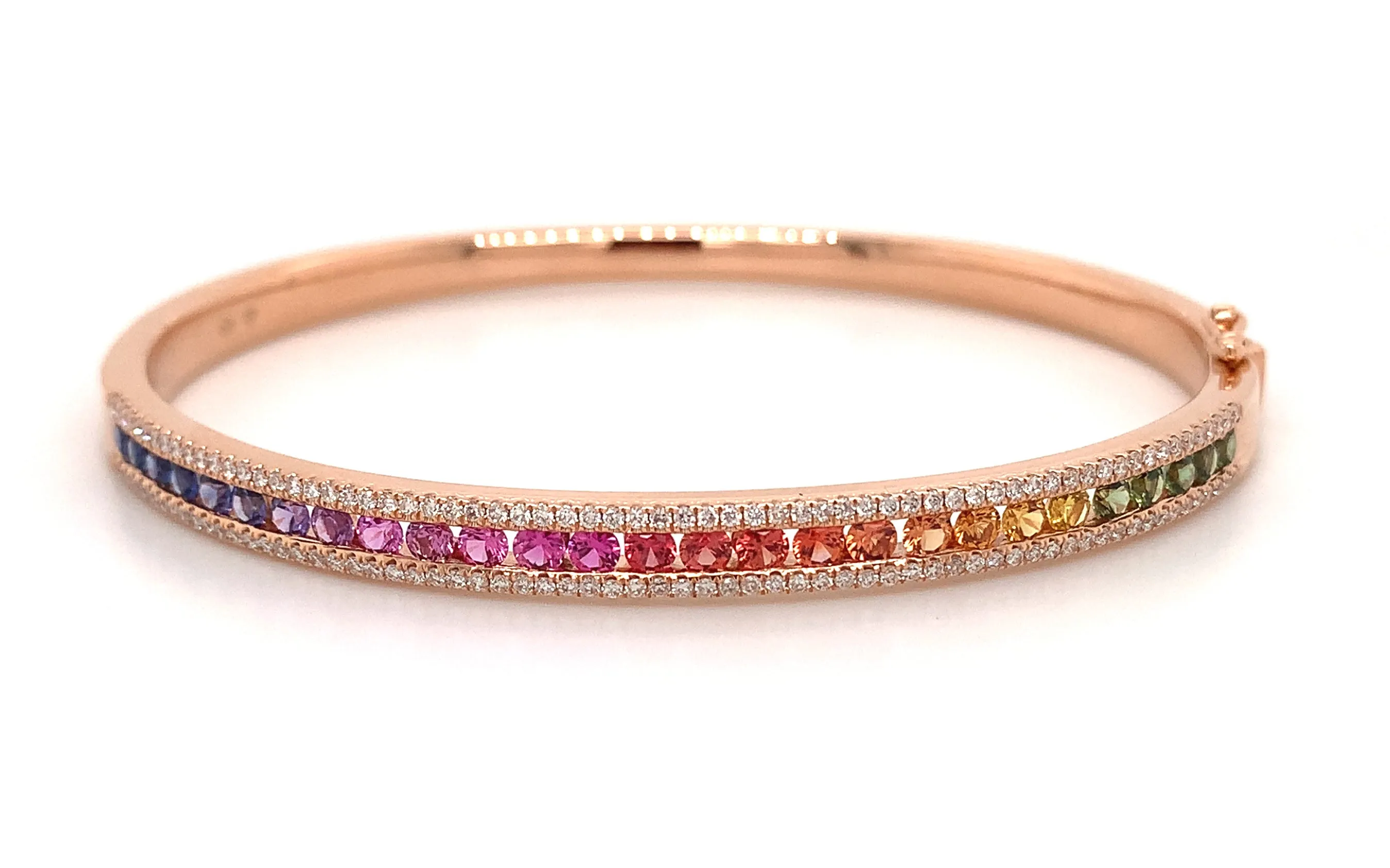 Fancy Color Rainbow Sapphire & Diamond Rose Gold Bangle Bracelet