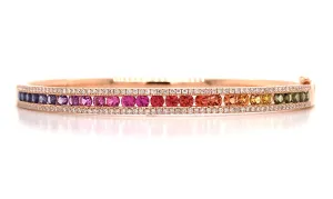 Fancy Color Rainbow Sapphire & Diamond Rose Gold Bangle Bracelet