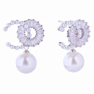 Fashion Jewelry: Gorgeous CZ Drop Pearl Earrings in White Gold Finish