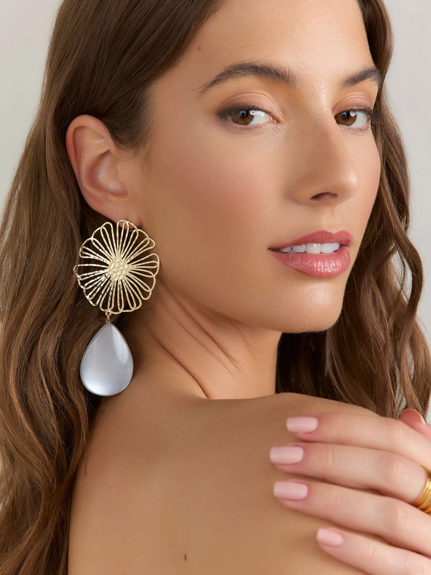 Floral Stone Drop Earrings