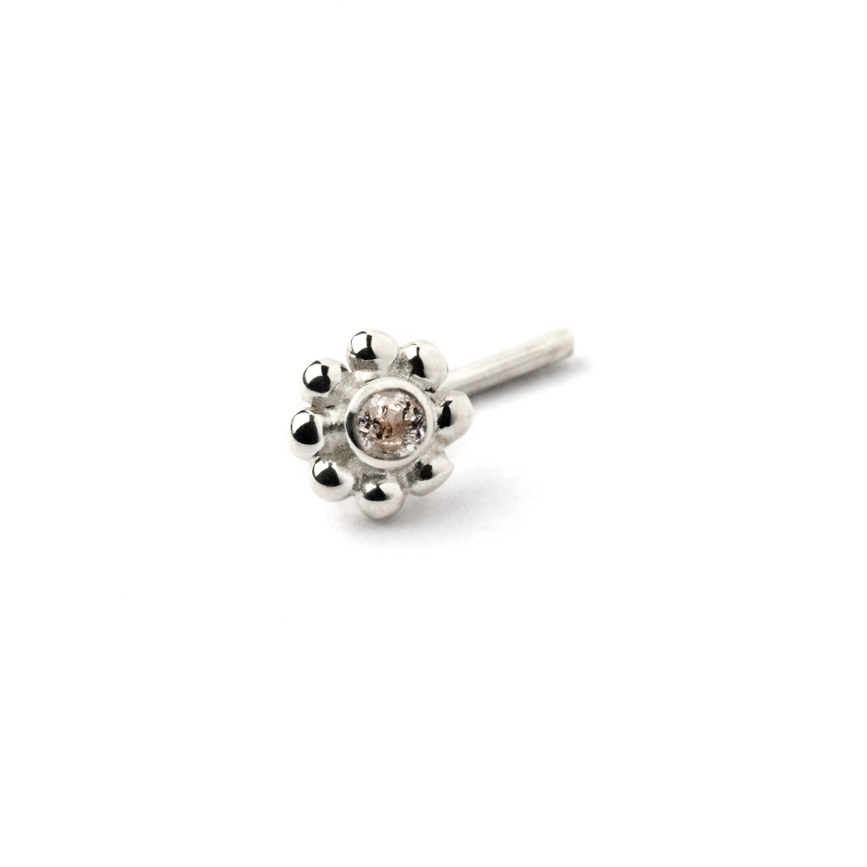 Flower Nose Stud with White Topaz