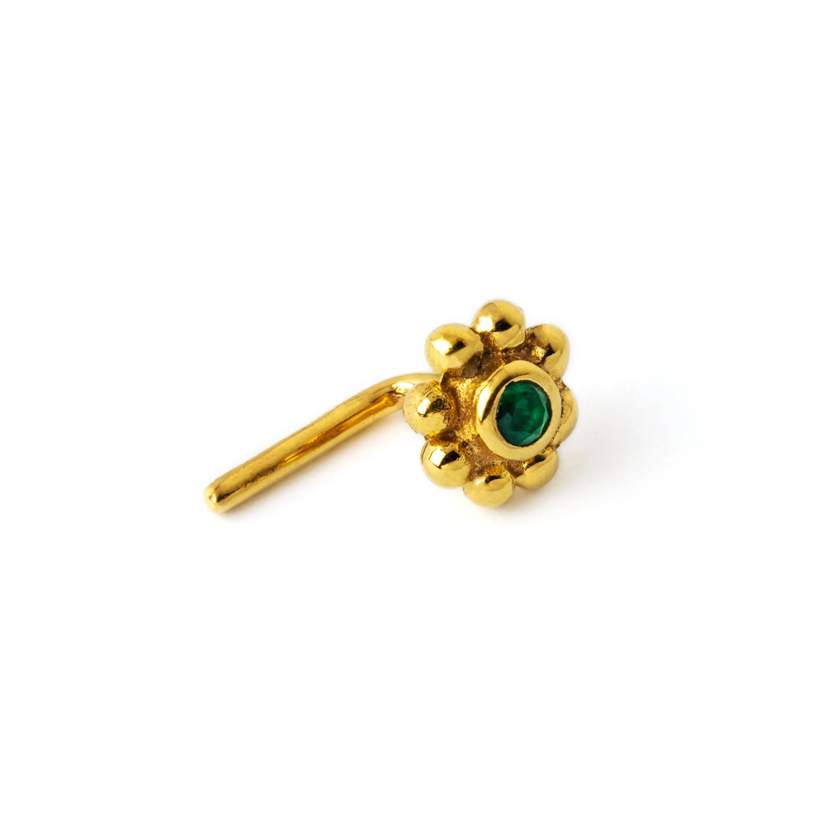 Flower with Green Onyx Gold Nose Stud