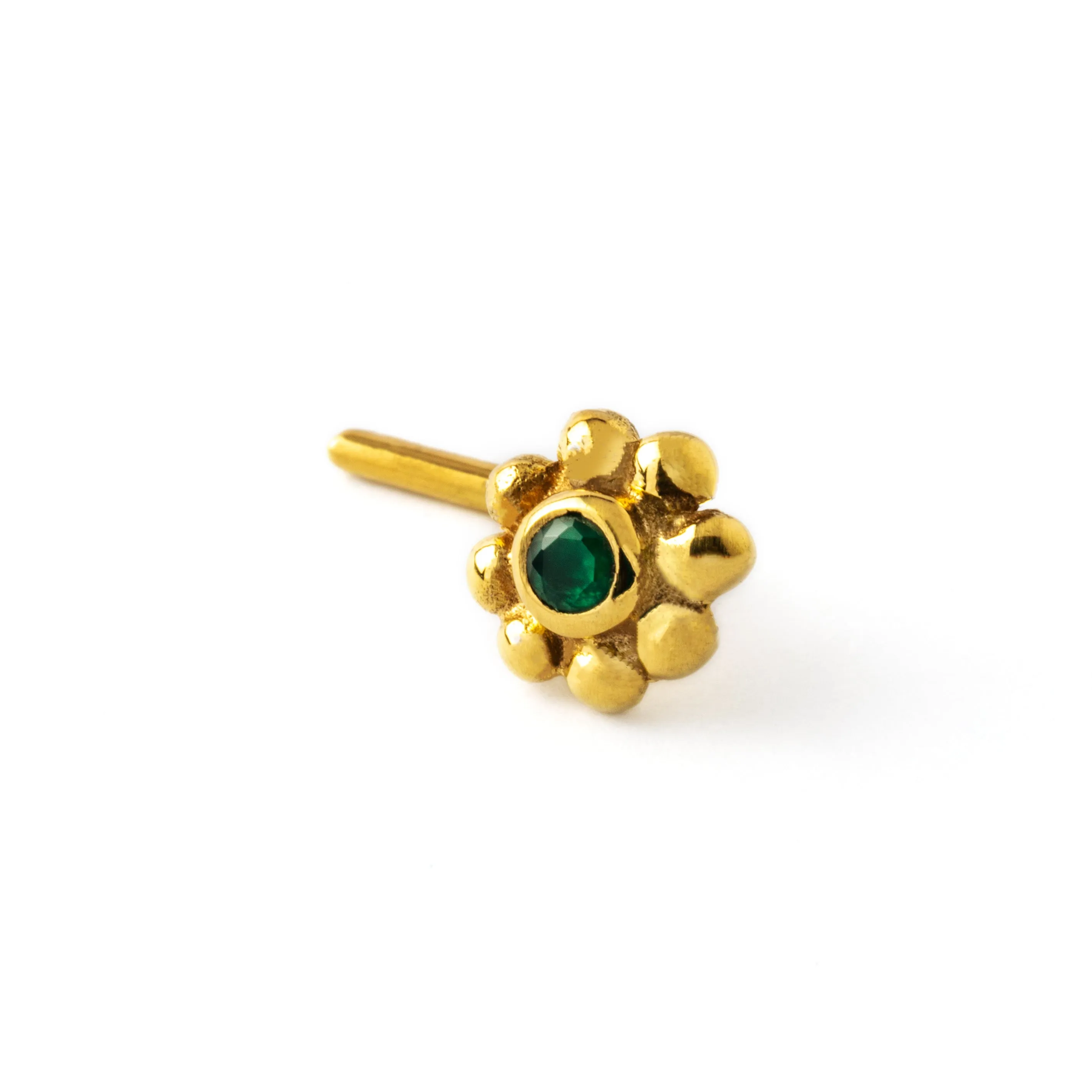 Flower with Green Onyx Gold Nose Stud