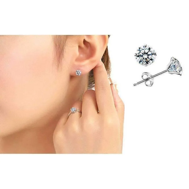 Four Prong Sterling Silver Martini Set CZ Stud Earrings for Women