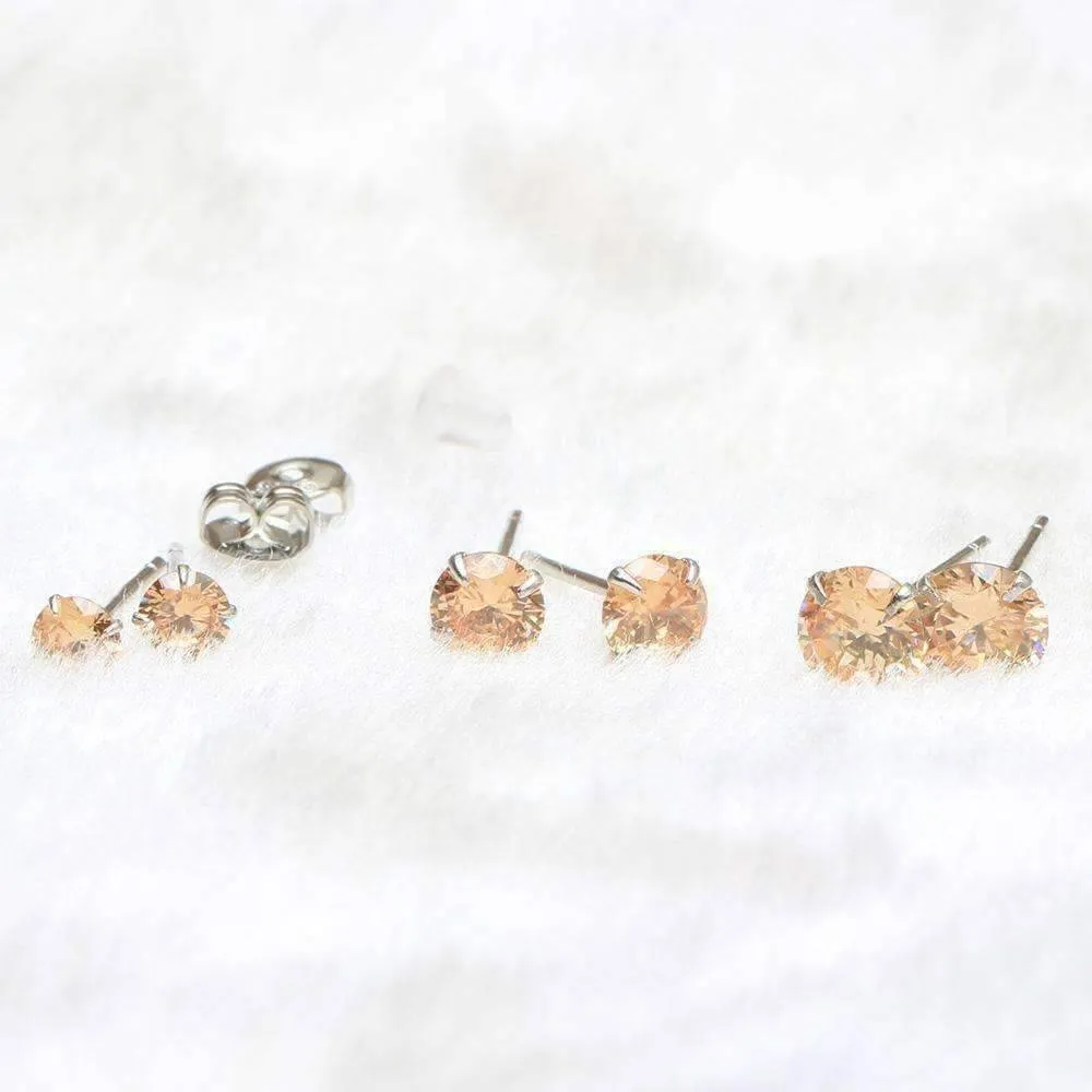 Four Prong Sterling Silver Martini Set CZ Stud Earrings for Women