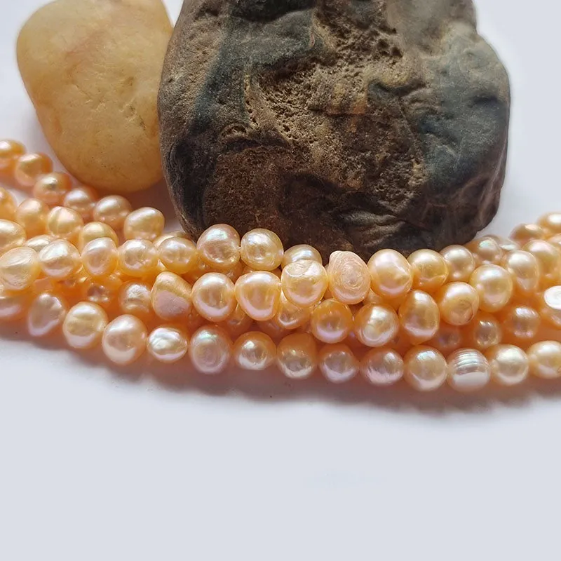 Freshwater, Pear, Real, Pearl, Sold, Per, Line, about,  56 Beads, String, Flat, round Natural, Color Size, Approximately 6~7mm