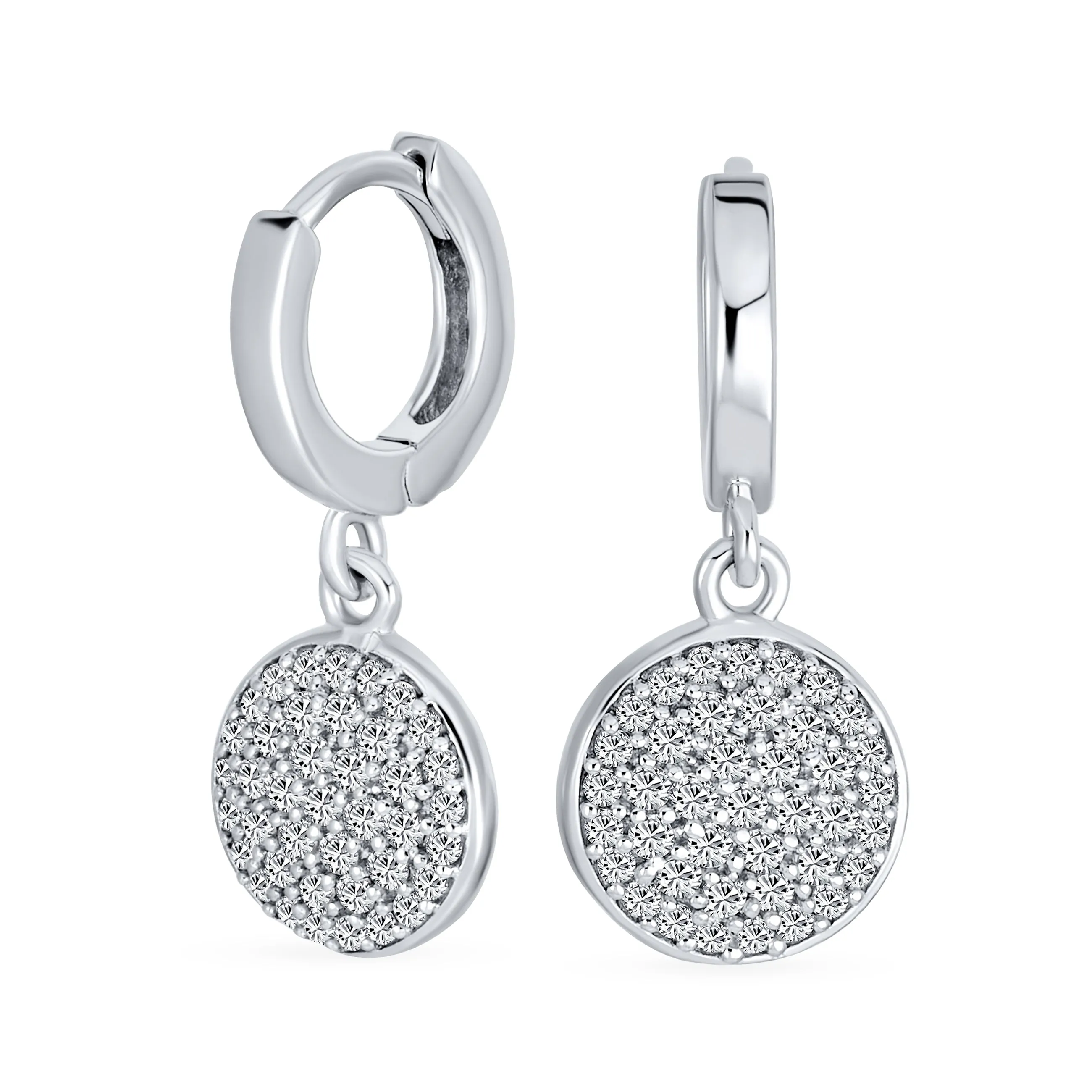 Geometric Minimalist CZ Hoop Earrings Dainty Pave Circle Disc Huggie Sterling Silver