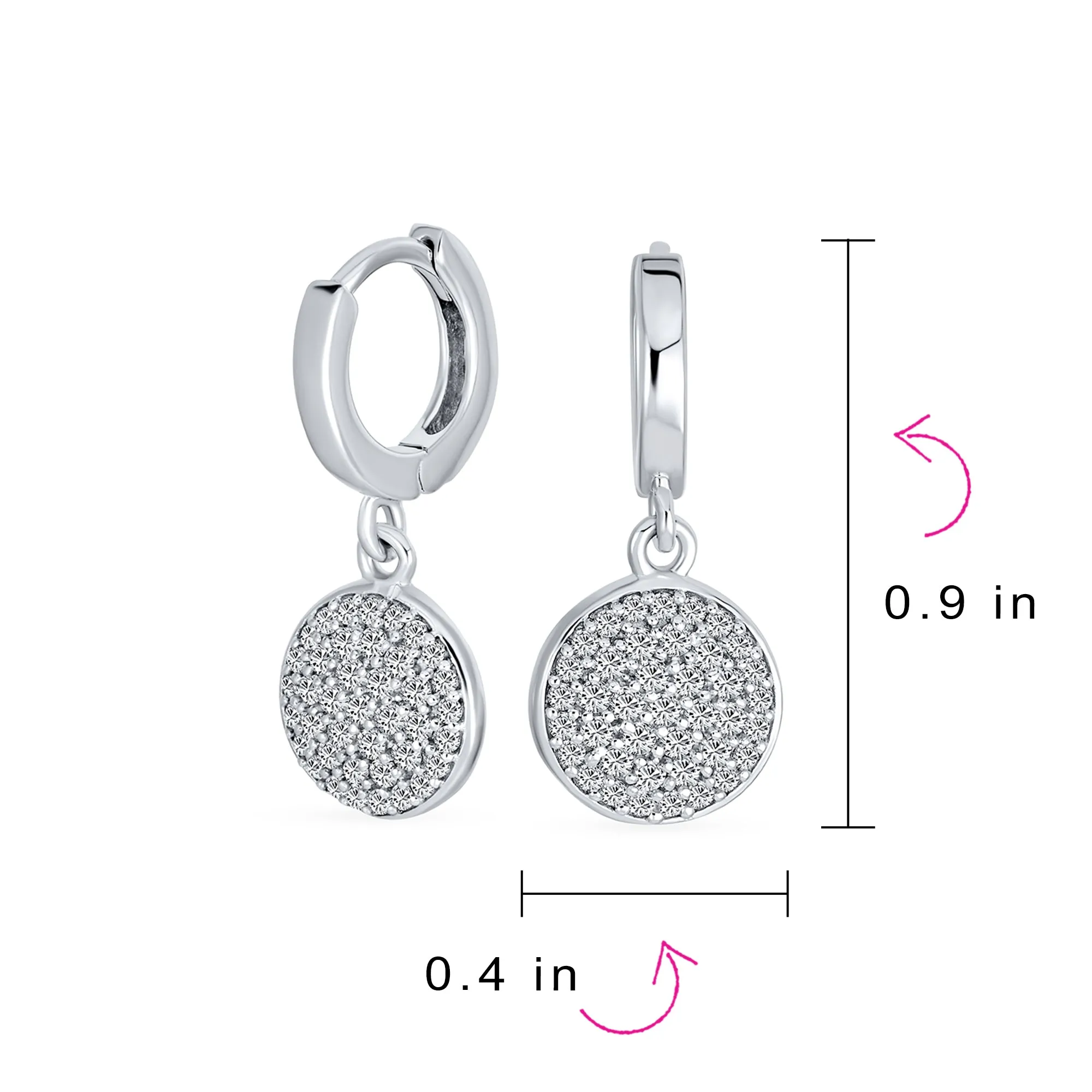 Geometric Minimalist CZ Hoop Earrings Dainty Pave Circle Disc Huggie Sterling Silver