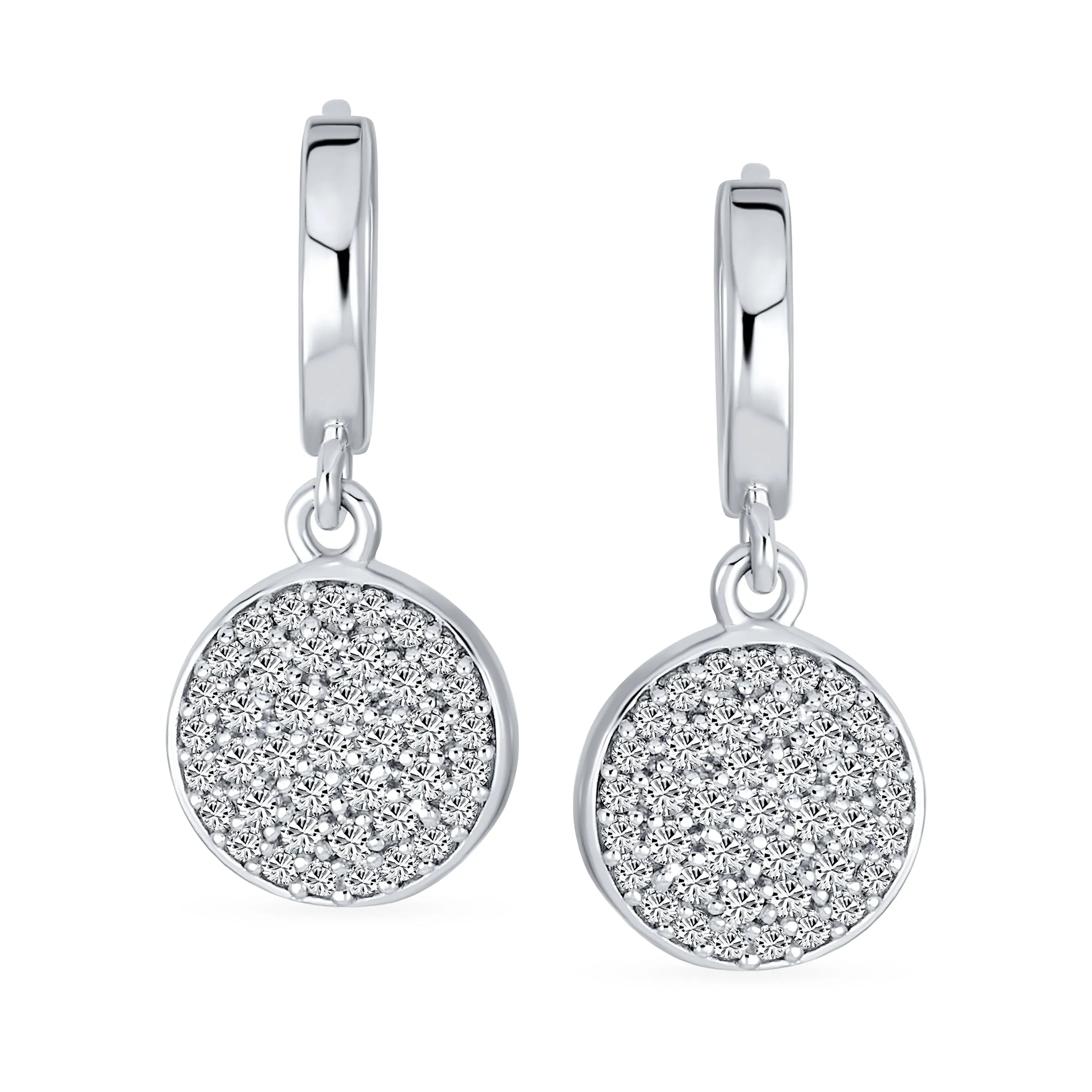 Geometric Minimalist CZ Hoop Earrings Dainty Pave Circle Disc Huggie Sterling Silver