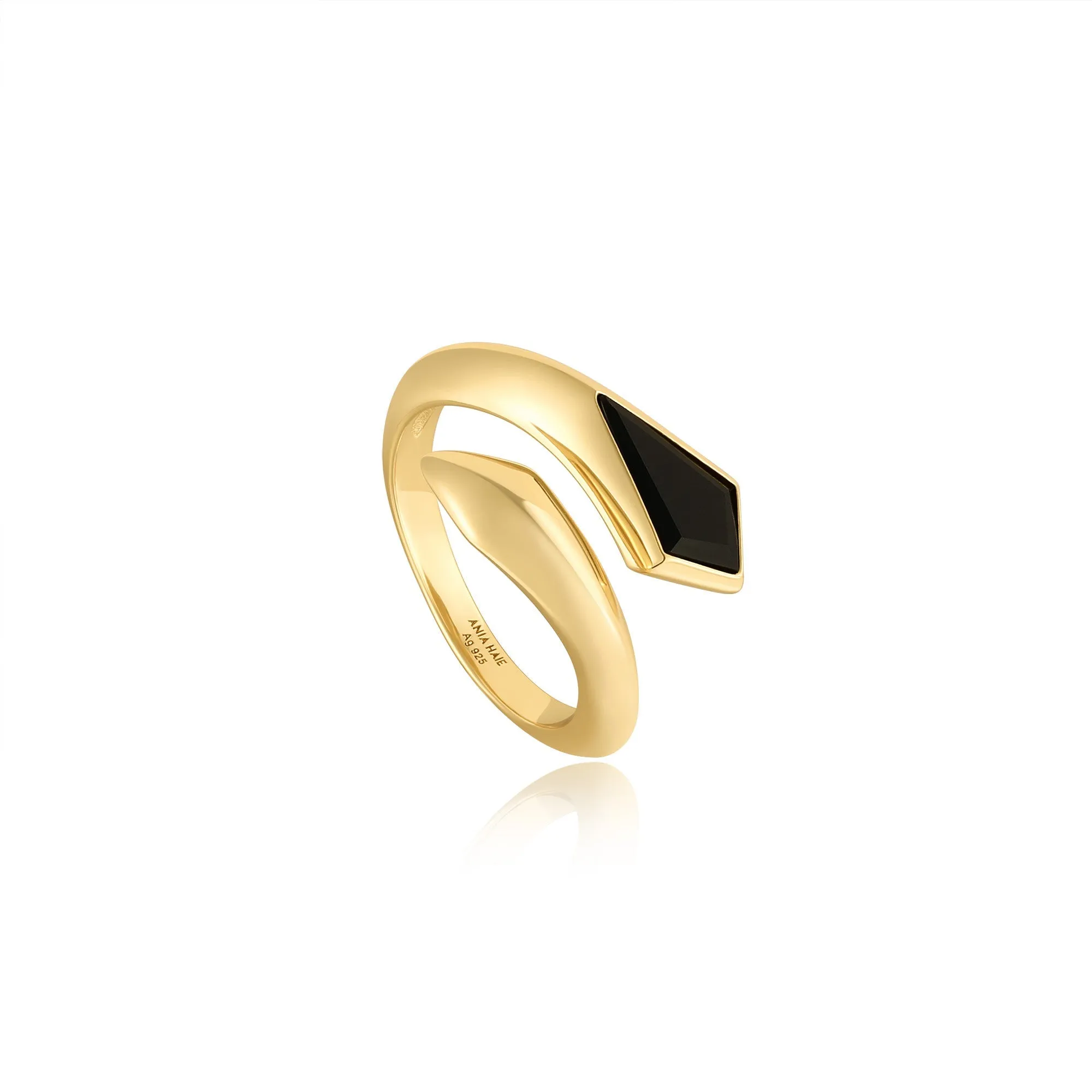 Gold Black Agate Adjustable Wrap Ring