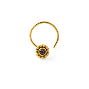 Gold Flower Nose Stud with Amethyst