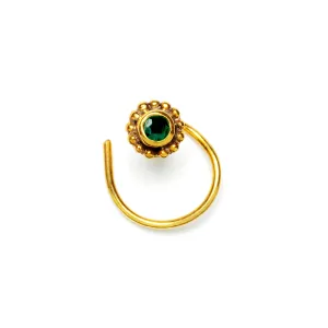 Gold Flower Nose Stud with Green Onyx