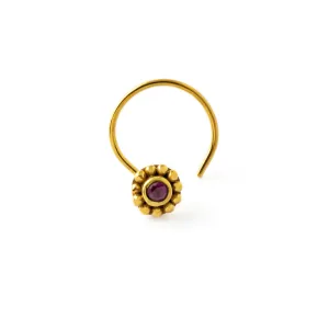 Gold Flower Nose Stud with Ruby