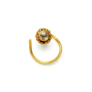 Gold Flower Nose Stud with White Topaz