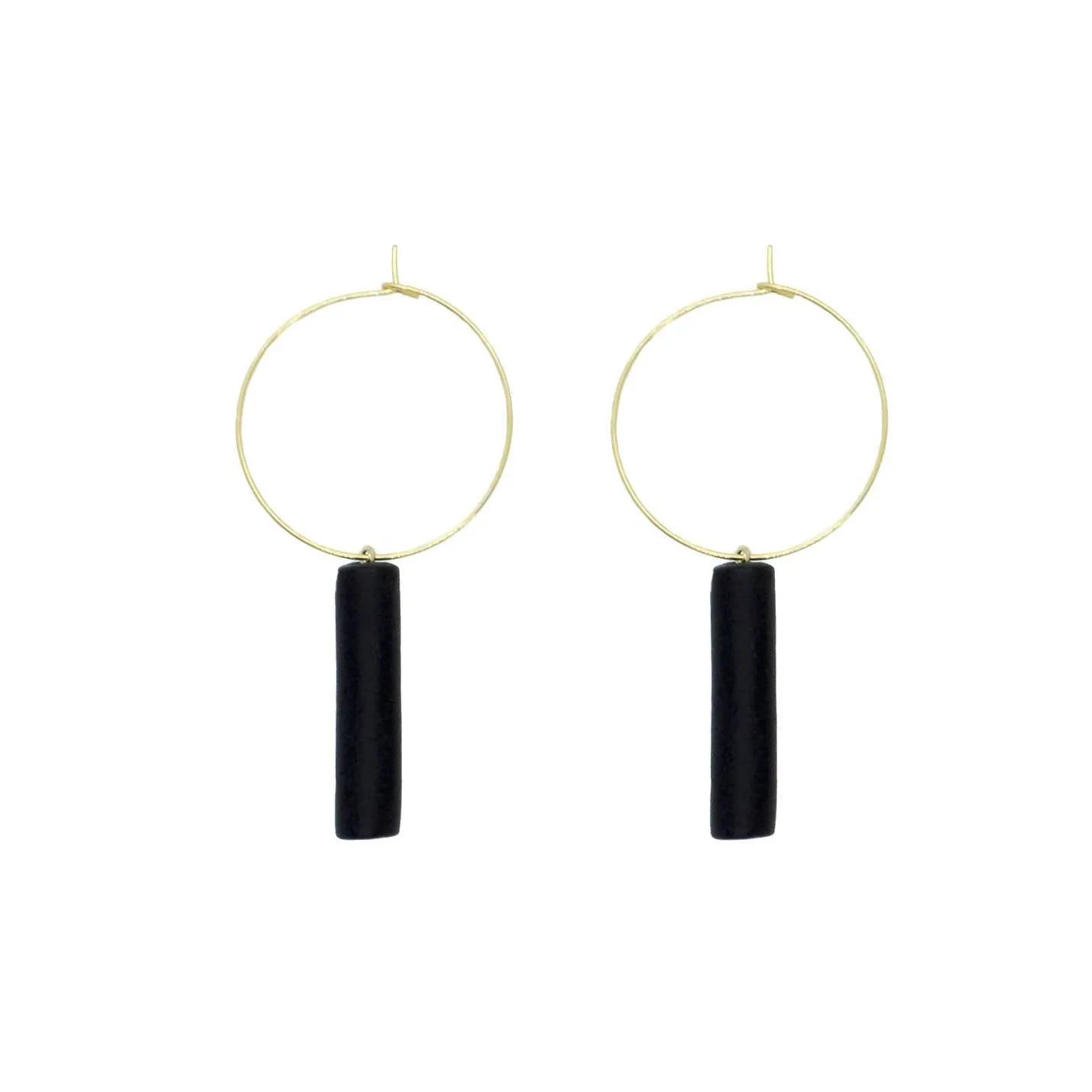 Gold Hoop Earrings - Black Bar Pedant