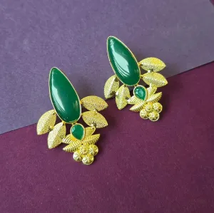 Gold Plated Green Oval Studs