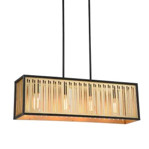 Goldenguild Matte Black & Brushed Gold 4 Light Lindear Pendant