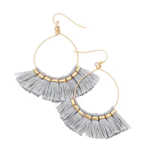 Gray Fringe Fan Tassel Earrings