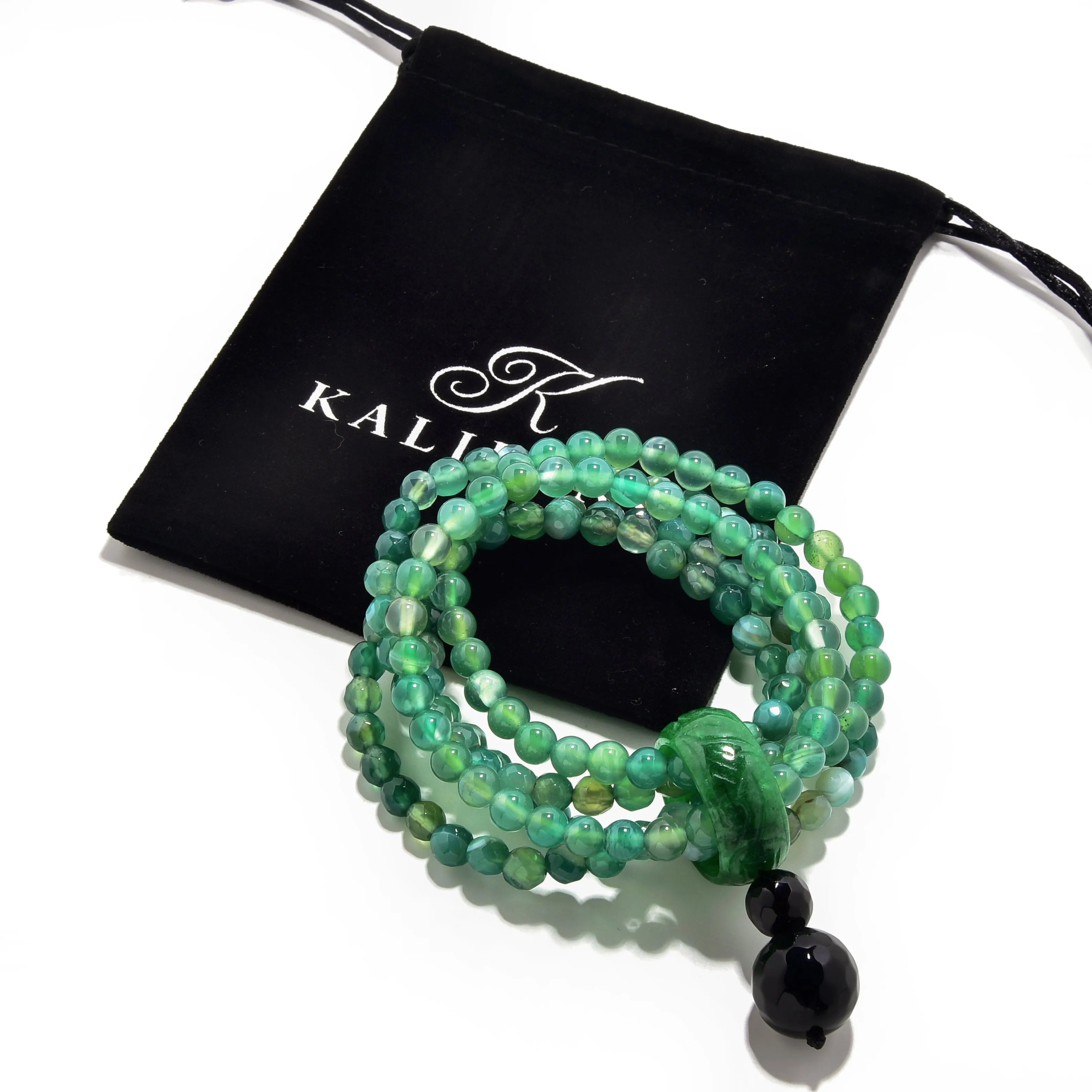 Green Agate 6mm Beads with Jade Ring Gemstone Elastic Bracelet