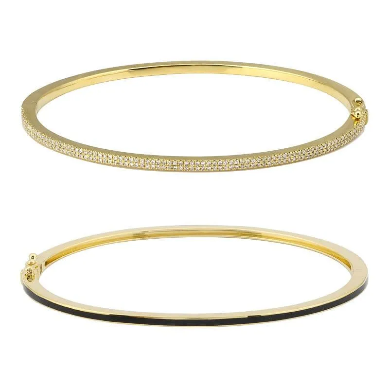 Half Enamel Pave Skinny Bangle