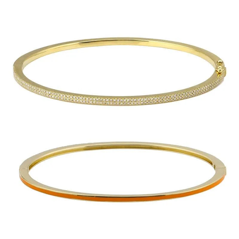 Half Enamel Pave Skinny Bangle