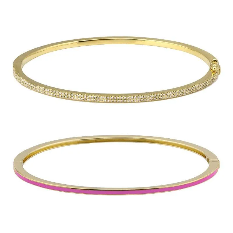 Half Enamel Pave Skinny Bangle