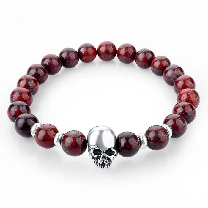 Handmade Tiger Eye Natural Stone Skull Bracelets & Bangles Black Lava Beads Bracelets For Women Men Jewelry