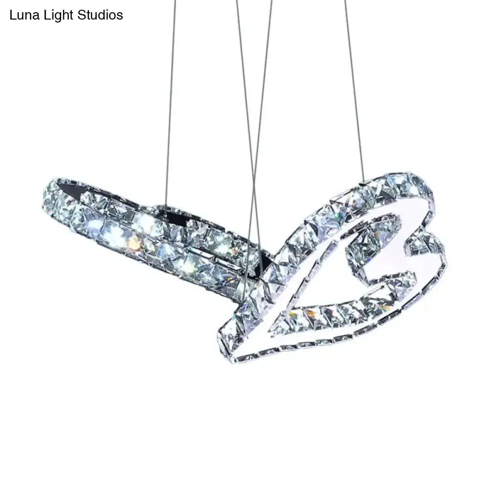 Heart Pendant Crystal LED Ceiling Lamp in Stainless Steel with Warm/White Light for Modern Bedrooms